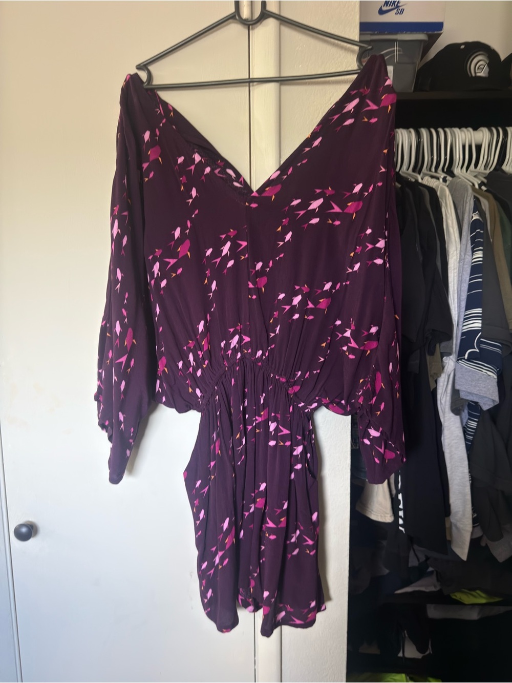 Fighting Eel Plum Jumpsuit with Pink Geometric Print